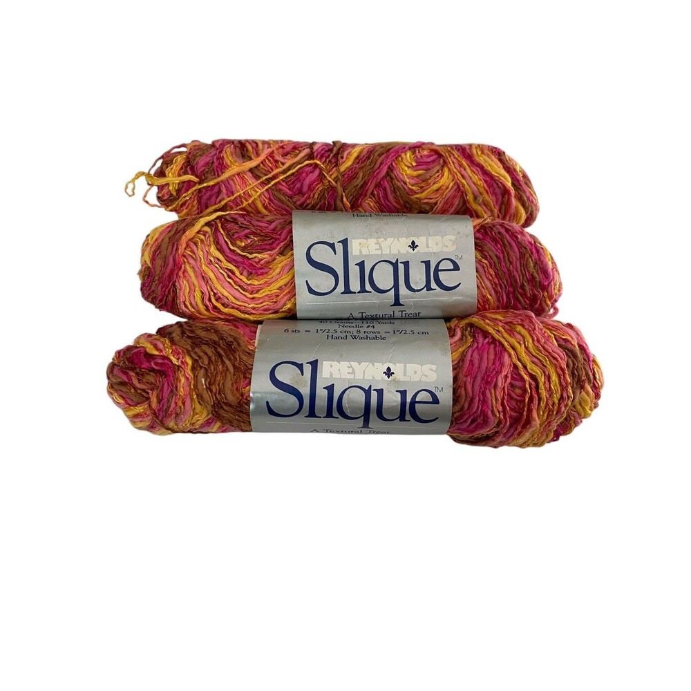 Reynolds Slique Yarn Pink Orange Varigated 110 Yd Skeins Cotton Viscose Lot of 3